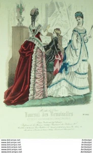 Mode Journal de Demoiselles 1874 # 3982 (Bricard) Gravure originale aquarellee - Picture 1 of 1