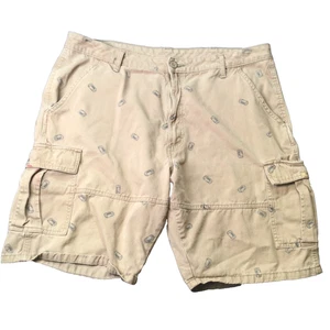 Mens Tan Cargo Shorts W/ Blue Can Print 100% Cotton 38” Waist Casual Summer Styl - Picture 1 of 8