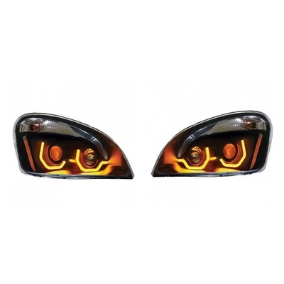 Blackout Freightliner Cascadia 投影车头灯 2008 - 2017 带双 LED 灯 — 第 1/4 张图片