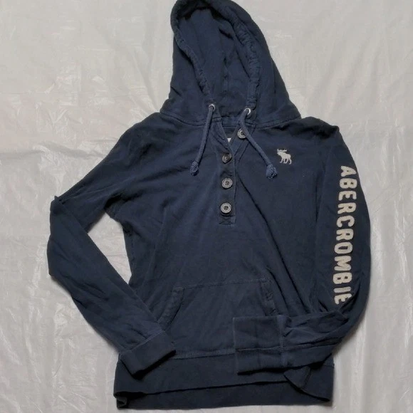Abercrombie & Fitch Vintage Y2K Blue Lightweight Spellout Hooded Sweatshirt Sz L - Image 1 of 4
