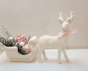 Rosa Weihnachten Keramik Hirsch und Schlitten Dorf dekoriert Unikat - Bild 1 von 12