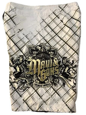 Bermuda de natação masculina Maui And Sons praia surf brasão de leão tamanho 34 - Imagem 1 de 4