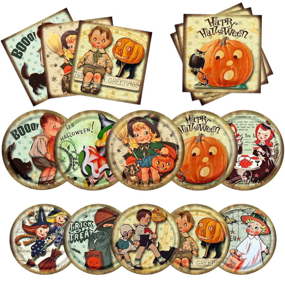 Decoraciones de Halloween vintage, 60 piezas platos y servilletas vintage de Halloween Foto 1 de 4
