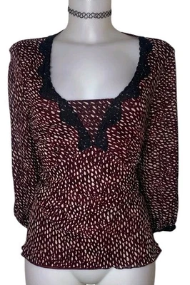 Babydoll Cottagecore Boho Años 90 Y2k Mujer Borgoña Seda Floral Encaje Talla 14 Foto 1 de 4