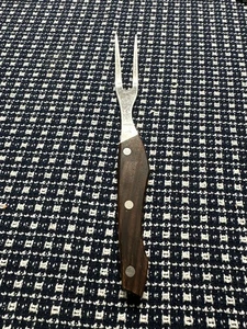 Vintage Meat Fork 10.25” Wood Handle Stainless Steel Japan Contoured Handle - Picture 1 of 3