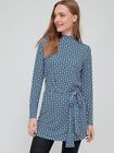 V By Very Turtle Neck Long Sleeve Belted Tunic T Shirt Geo Print Blue UK Size 14