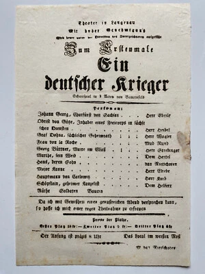 Theater in  Langenau - Ein deutscher Krieger - seltener original Flyer um 1820 - Bild 1 von 2