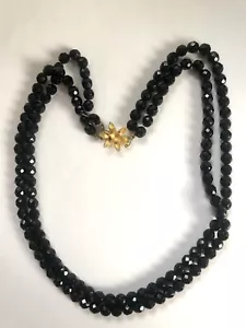 Collana doppio filo vintage vetro nero glitter scuro tono oro anni 50 60 metà secolo - Foto 1 di 6