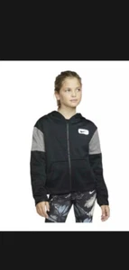 Nike Girl's (Big Kids) Therma-Fit Full Zip Training Hoodie Medium Black Swoosh - Picture 1 of 6