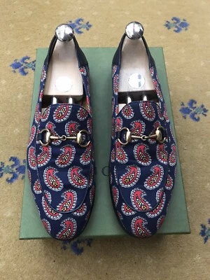 Gucci Loafers Shoes Brixton Horsebit Paisley Print Blue Mens US 8 UK 7.5 EU 41.5 - Image 1 of 4