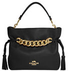 New COACH Women's Pebble Leather Tassle Chain Crossbody Bag Handbag -  Black