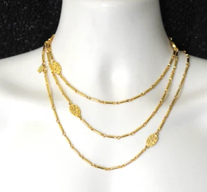 Collar De Colección Monet Firmado Tono Dorado Barra Eslabón Rollo Ovalado 36" Clásico Largo R13 - Imagen 1 de 10