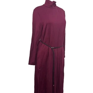 New $129 Anne Klein Chianti Burgundy Maxi Knit Dress Womens Size L Belted Pocket - Picture 1 of 24