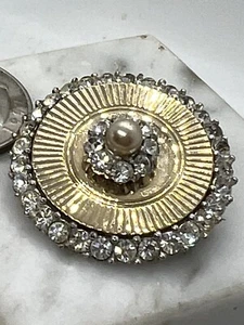 Vintage Signed Marcel Boucher Gold Tone Brooch Pin Rhinestones Pearl 1950 - Picture 1 of 4