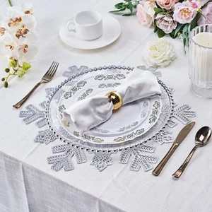 6 Round 15-Inch wide Snowflake Design Round Vinyl Placemats Wedding Decorations - Picture 1 of 9