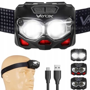 Headlight LED Lamp USB C Two Waterproof 10W Main Diodes Motion Sensor Flashlight