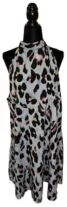 Vestido recto sin mangas 100 % poliéster estampado animal guepardo azul cuello halter XL - Imagen 1 de 10
