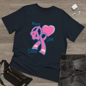 Pink ribbon pink heart breast cancer tshirt, Breast Cancer Awareness unisex top - Picture 1 of 7