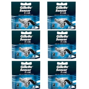 30 Refills Gillette Sensor Excel Refill Razor Blades, 5 Cartridges - Picture 1 of 4