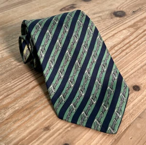 HERMES 950 IA Men's Silk Necktie FRANCE Luxury EQUESTRIAN Buckles Blue Green - Picture 1 of 7