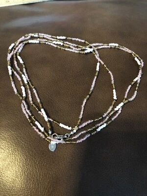 American Eagle Beaded Single Strand Necklace 58” Long Pink White Brass - Image 1 of 4
