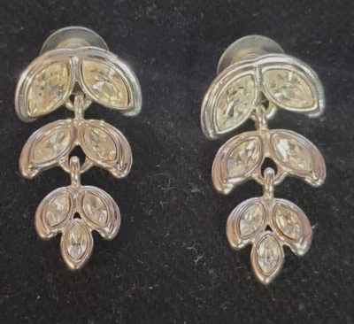 NAPIER Clear Crystals Dangle Leaf Post Earrings 1 1/2" L - Image 1 of 4