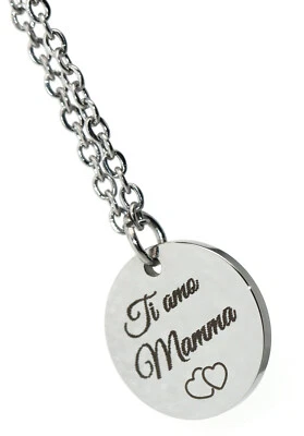 collana tutta in acciaio inox con ciondolo cerchio 15mm incisione gratis donna - Immagine 1 di 4