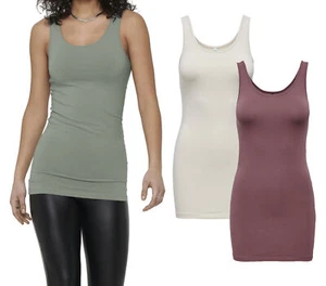 ONLY Damen Shirt Oberteil onlLIVE LOVE LIFE S/L LONG TANK TOP NOOS türkis beige - Bild 1 von 4
