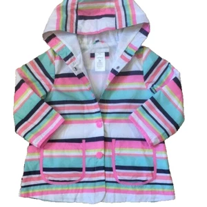 CARTER'S Toddler Girls 2T Lightweight Striped Hooded Rain Jacket NWT $46 - Picture 1 of 2