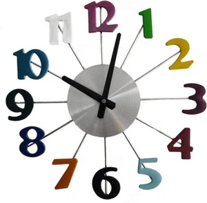 15 Inches Colored Numeral Wall Clock for Living Room DecorBattery OperatedSil... - Picture 1 of 5