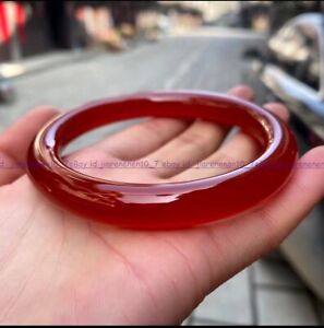 Natural Brazil China Red Chalcedony Jade Bangle Bracelet Women Jewelry 56-66mm