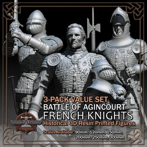 Paquete de 3 Caballeros Franceses Agincourt - Figuras modelo impresas en 3D - Escala 90 mm a 300 mm - Imagen 1 de 19