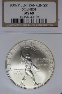 2006 P NGC MS69 BEN FRANKLIN SCIENTIST COMMEMORATIVE DOLLAR #B50934 - Picture 1 of 2
