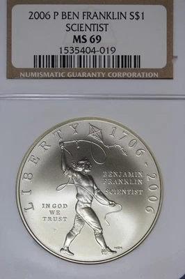 2006 P NGC MS69 BEN FRANKLIN SCIENTIST COMMEMORATIVE DOLLAR #B50934 - Image 1 of 2