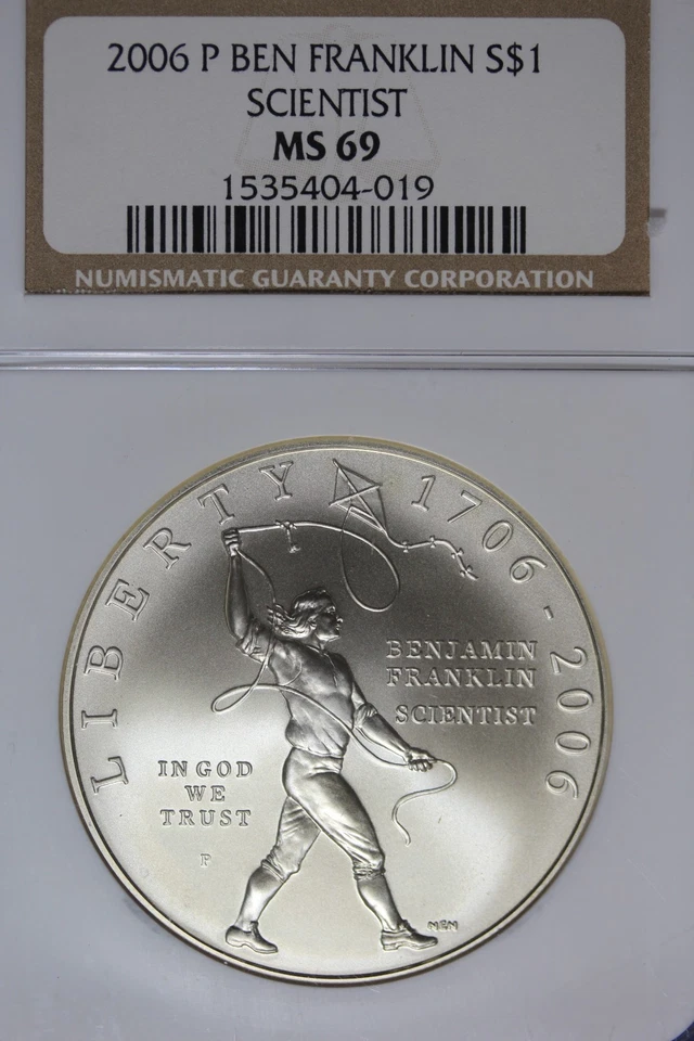 2006 P NGC MS69 BEN FRANKLIN SCIENTIST COMMEMORATIVE DOLLAR #B50934 - Image 1 of 2