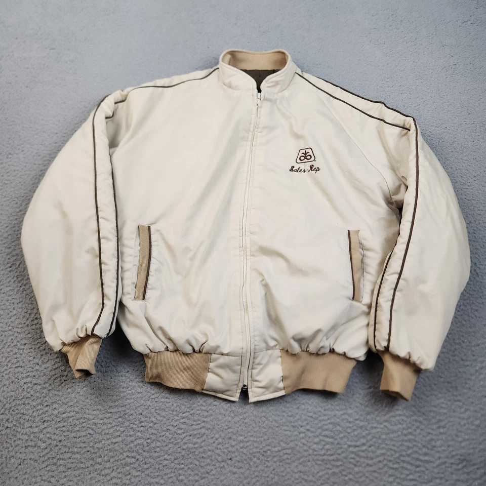 Chaqueta de bombardero acolchada de colección años 80 para hombre grande carreras cintura con bandas cremallera completa agricultura Foto 1 de 4