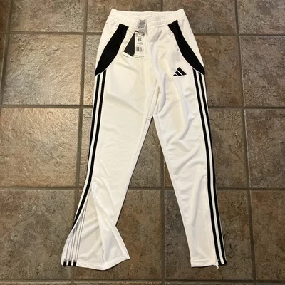 Calça de treino masculina nova XS Adidas Tiro branca/preta IV7268 com zíper no tornozelo e bolsos - Imagem 1 de 4