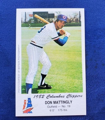 Tarjeta de pre novato Don Mattingly Columbus Clippers 1982 radiocontrol policía ligas menores Foto 1 de 2