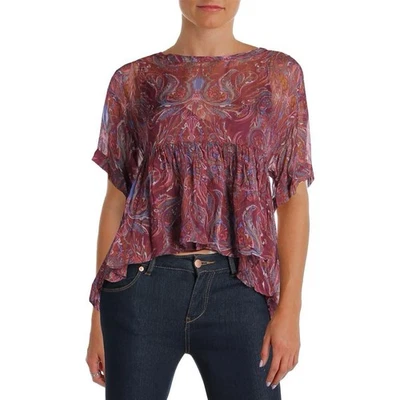Blusa Free People Feminina Roxa Chiffon Casual Feminina Tamanho XS Leve Boho - Imagem 1 de 4