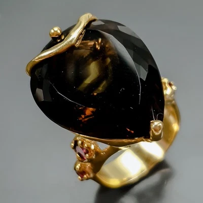 Anillo de cuarzo ahumado natural de 38 quilates con piedras preciosas de plata de ley 925 tamaño 7,5/R418611 Foto 1 de 4