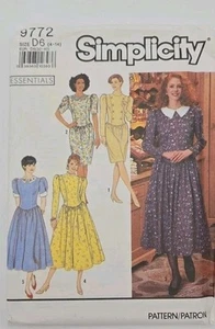 Simplicity 9772 Sewing Pattern 1980s Long Sleeved Dresses 5 Piece D6 Uncut VTG - Picture 1 of 8