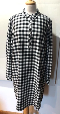 J.JILL BLACK/WHITE BOLD CHECK PULLOVER SHIRT DRESS NECK BUTTONS/COLLAR L/S S.XL - Image 1 of 4