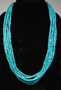 LARGE Old 7 Strand Zuni 171g Kingman Turquoise 5mm Heishi Necklace 26" to 30" - Picture 1 of 14