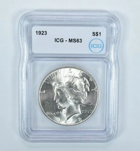 1923 Peace Silver Dollar MS63 ICG - Picture 1 of 5