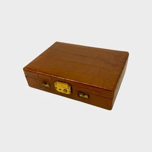 Caja de tocador vintage marrón imitación cocodrilo - organizador de viaje con espejo 10x7 - Imagen 1 de 12