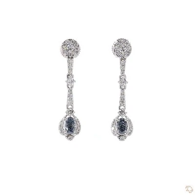 1.28 CT TDW Lab Grown Fancy Intense Blue Diamond Drop Earrings in 14K White Gold - Image 1 of 4
