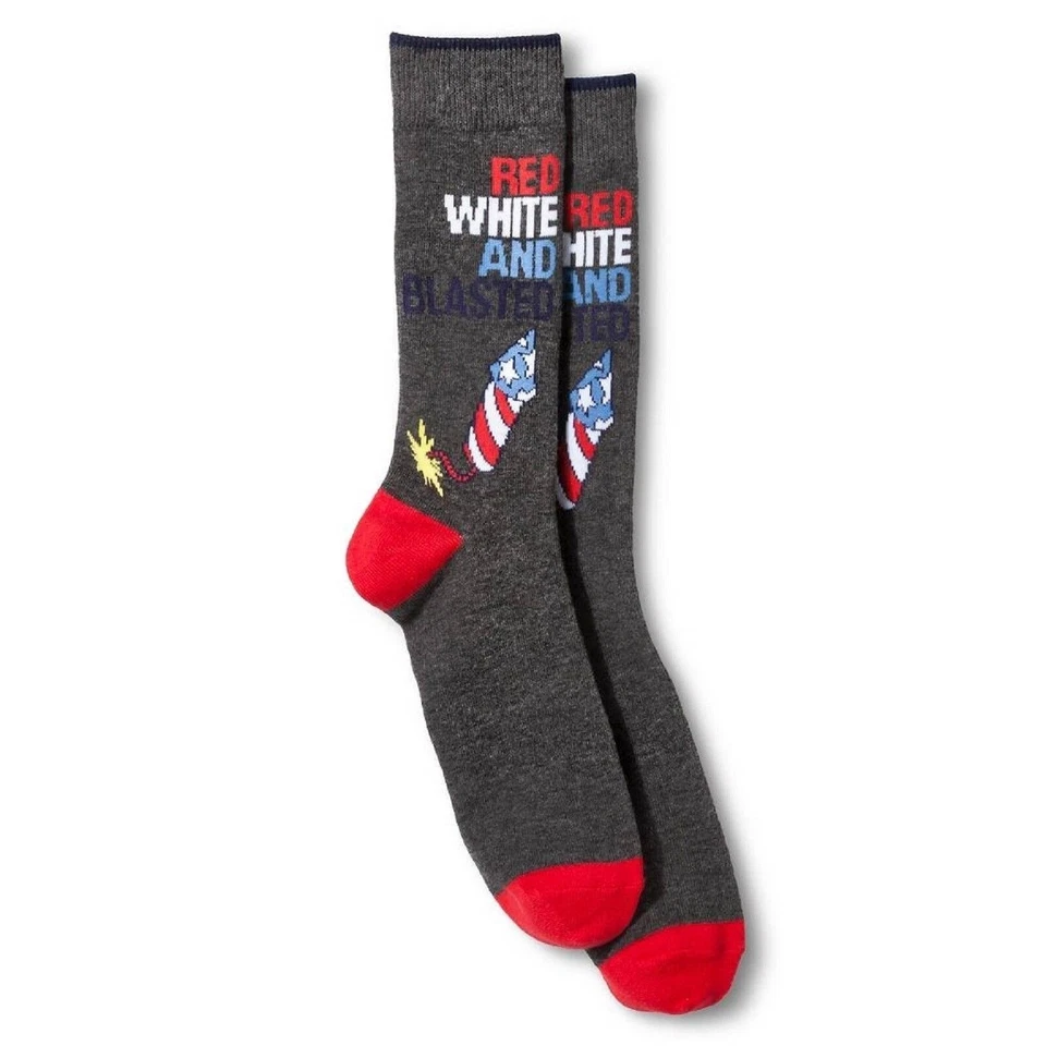 Mossimo Size M Crew Socks 4th of July Red White And Blasted USA Rocket Gray - Image 1 of 3