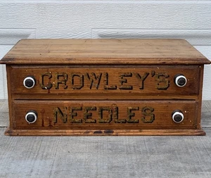 Antique Rare Two Drawer Crowley's Needles Display Case Wooden Sewing Cabinet Box - Picture 1 of 16