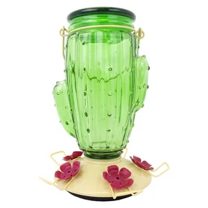 9111-1SR Cactus Top Fill Glass Hummingbird Feeder with Built-in Bee Guards & ... - Picture 1 of 8