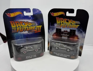 Hot Wheels 2015 retro-Back to the Future 1 and 3 Delorean's-NEW - Picture 1 of 13